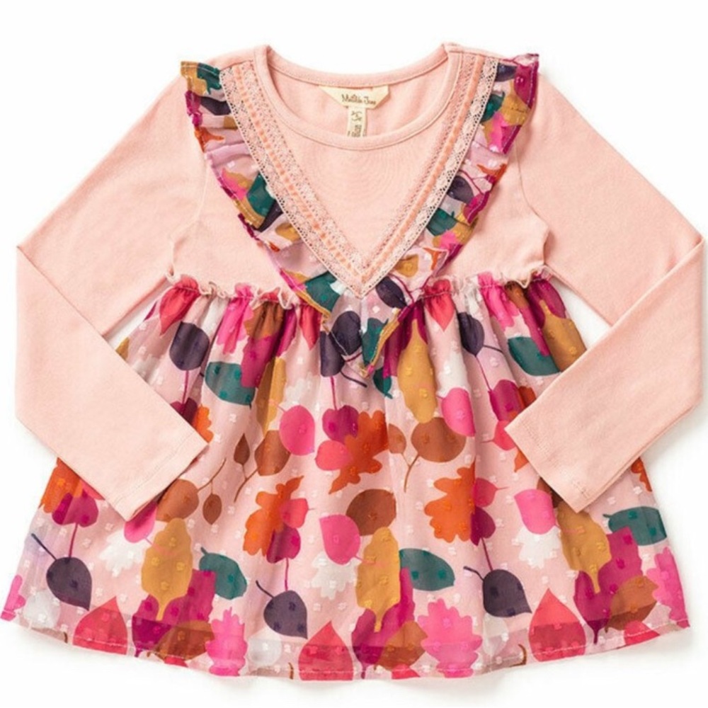 MATILDA JANE GIRLS LEAF PILE LAYERED LONG SLEEVE COLORFUL TUNIX TOP